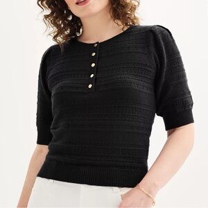 NWT Draper James Puff Sleeve Henley Shortsleeved Sweater Size Large